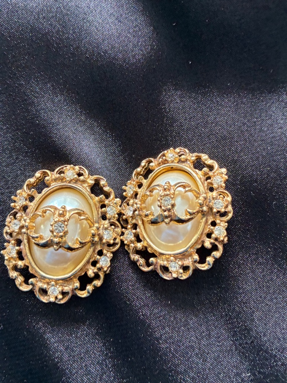 Gold Tone Filigree Faux Pearl Clip-On Earrings Kirk’s Folly